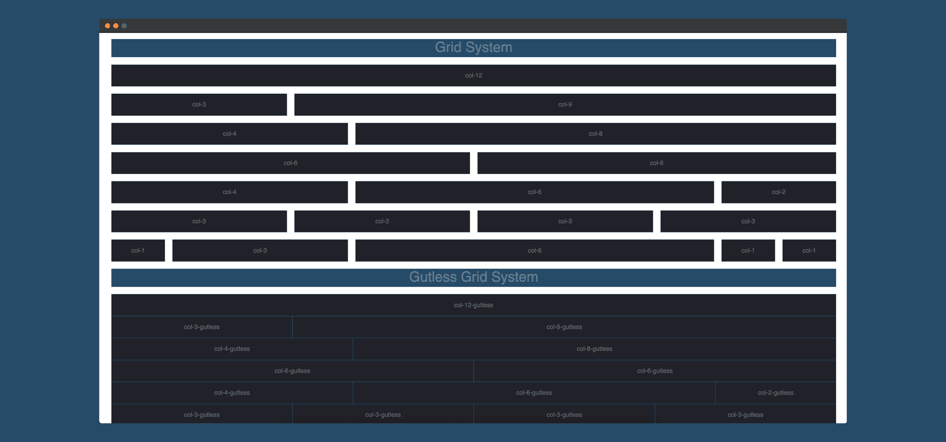A grid layout displayed with and without gutters